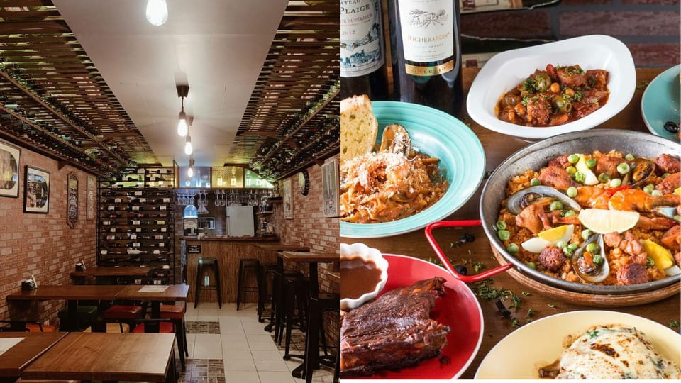 left: interior view of la mija; right: bestselling dish from la mija